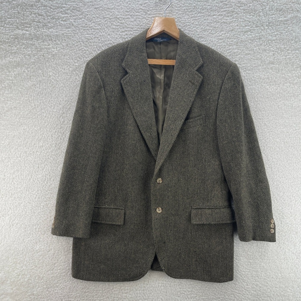 Polo Ralph Lauren Blazer Mens 42R Brown Herringbone Tweed Wool Preppy Italian